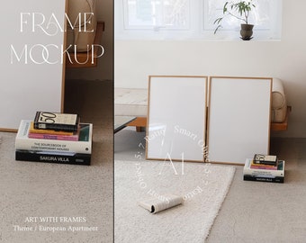 May include: Two large, unframed, rectangular canvases with a light wood frame, leaning against a white wall. The canvases are blank and ready for artwork. The canvases are on a white rug in a room with a white couch and a small potted plant.