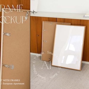 Frame Mockup Glass Reflection Minimalistic Mockup Interior Mockup Vertical Wood Print Poster Simple Artwork Mockup PSD Photoshop Template