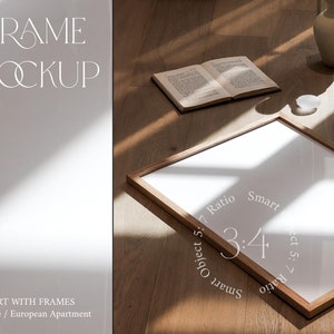 Frame Mockup 3x4 Glass Reflection Modern Moody Mockup Realistic Mockup Vertical Wood Frame Minimalist Print Poster Photoshop Wall art Mockup