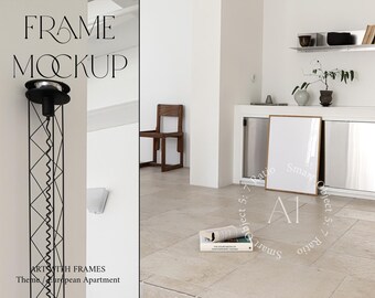 Styled Interior Frame Mockup Digital Download Scandinavian Midcentury Modern Vertical Wood Frame A1 Mockup Wall art Print Poster Mockup PSD