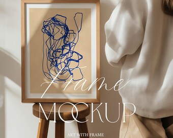 Picture Frame Mockup with person, 3:4 Ratio, Natural Light, Print Poster, PSD, Simple Photoshop Artwork Template, Minimal, Photopea