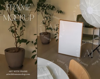Easy Frame Mockup, PSD, Cornice in legno verticale, Mockup stampa artistica da parete, Mockup a cornice singola, DIN A1, Mockup di design, Negozio di poster, Oggetto intelligente