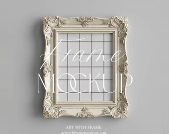 Antique Frame Mockup, Vintage Beige Mockup, 4x5 Ratio, Baroque Style, Poster Print, Wall art, Photoshop, Photopea, PSD Template, Classic