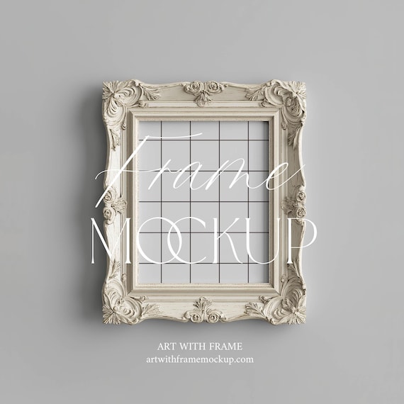 Antique Frame Mockup, Vintage Beige Mockup, 4x5 Ratio, Baroque Style, Poster Print, Wall art, Photoshop, Photopea, PSD Template, Classic
