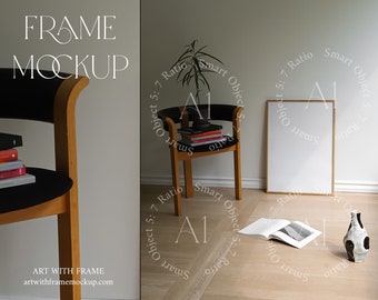 Poster Frame Mockup psd Natural Light Vertical Wood Print Minimalist Interior Scandi Mockup Photoshop Template Japandi DIN Scandinavian