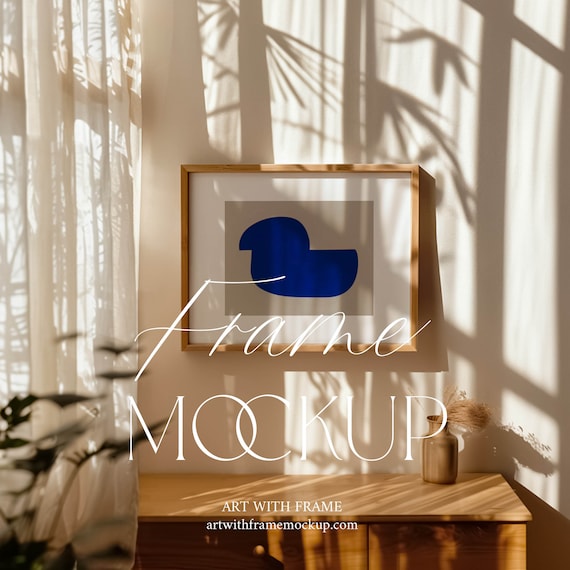 Horizontal Frame Mockup 3x4 ratio Minimal Minimalist Landscape Natural Light Shadow Bright Wood Wooden Frame Print Poster PSD Photoshop