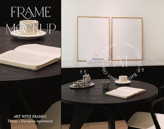 2 Frame Mockup Mood Two Frame Mockup Modern Scandinavian Vertical Wood Frame mockup Duo Print Poster Styled Interior Mockup PSD Photoshop
