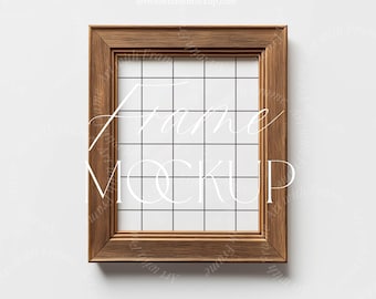 Rustic Wooden Picture Frame, Vintage Brown Wood, Antique Style Frame Mockup with Natural Texture, 4:5 Ratio, Wall art, Photoshop, Photopea