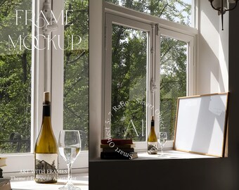 Landscape Frame Mockup Glass Reflection A1 Natural Light Mockup Minimalist Paris Interior Mockup Horizontal Print Poster Photoshop Smart