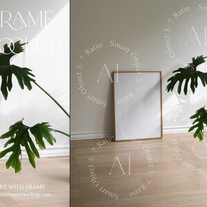 Minimalist Frame Mockup Natural Light Vertical Wood Frame Print Poster Minimalistic Bright Photoshop Template White shadow Minimal Mockup