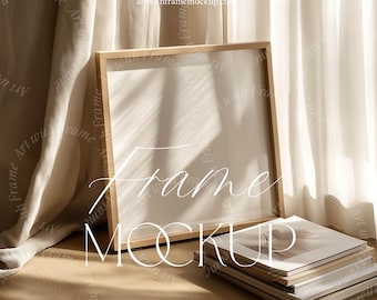 Square Frame Mockup, Minimal, Simple, Natural Light, Poster Print, Wall art, Wood Frame, Photoshop, Artwork Template, Neutral