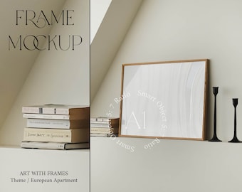 Landskapsrammodell Glasreflektion A1 Naturligt ljus Realistisk modell Minimalistisk interiörmodell Horisontell utskrift Poster PSD Photoshop