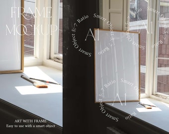 Marco Mockup Glass Reflection A1 Dark Modern Mockup Vertical Wood Frame Print Poster Wall art Photoshop Templete Shadow Minimalistic Mock