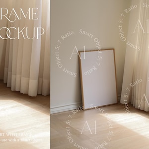 Minimalist Frame Mockup Natural Light Vertical Wood Frame Print Poster Minimalistic Bright Minimal Mockup Photoshop Templete White shadow