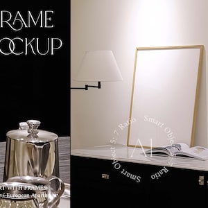 Frame Mockup Modern Interior Single Frame Mockup Vertical Wood A1 Frame PSD Mockup Dark Minimalistic Print Poster Wall art DIN Photoshop