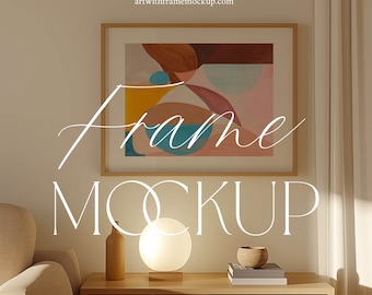 Landscape Mockup, Horizontal Frame, Danish Interior, 3X4 Ratio, Minimal Home, Print Poster Wall art PSD Photoshop Photopea Scandinavian