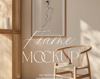 Frame Mockup, Natural Light, Minimalist, A1 DIN, PSD Photoshop Photopea Mockup, Scandinavian Interior, Print Poster Artwork Display Template