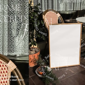 Single Frame Mockup A1 Aesthetic Mockup Paris Cafe Interior Vertical Thin Wood Mockup Print Poster Vintage Design Wall art Display Smart