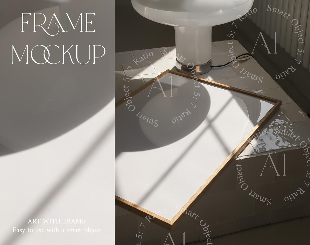 Glass Frame Mockup Reflection DIN A1 Modern Minimalistic Templete 5x7 Vertical Wood Print Poster