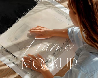 Poster Mockup with Person, Vertical Flat lay Print, Hands Mockup, Close Up Detail, Natural Light, Artwork, Photoshop, Photopea, Frameless