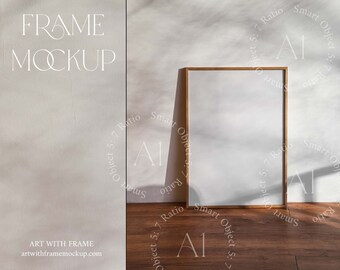 Minimalist Mockup, Natural Light, Simple Frame Mockup A1 DIN, Minimalistic Thin Vertical Wood Print Poster, Minimal Template psd, Bright