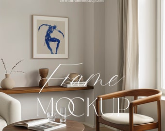 Frame Mockup, Square Ratio, Scandinavian Interior, Poster Print, Wall art, Natural Light, Wood Frame, Photoshop, Artwork Template, Minimal