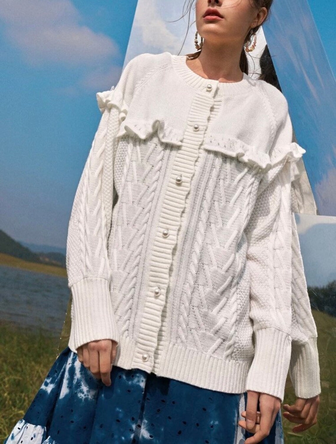 Women Cardigan Knit Cardigan Ruffle Cardigan Female Casual | Etsy