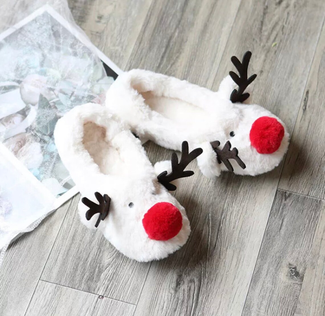 Women Slippers Reindeer Slippers Fluffy Slippers Cute Etsy