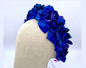 DIADEMA FLORES TERCIOPELO Azul eléctrico - Serre-tête fleurs de velours bleu Klein  - Royal blue velvet width headband flower crown