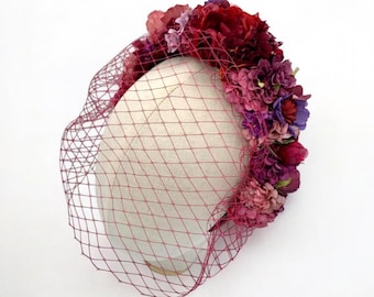 HEADBAND HEADBAND FLOWERS burgundy - Serre-tête fleurs bordeaux - Burgundy width headband flower crown