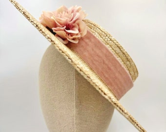 Canotier "plato" wide brim pink nude - Canotier "plat" aile large rose nude - Pink blush Boater straw hat wide brim