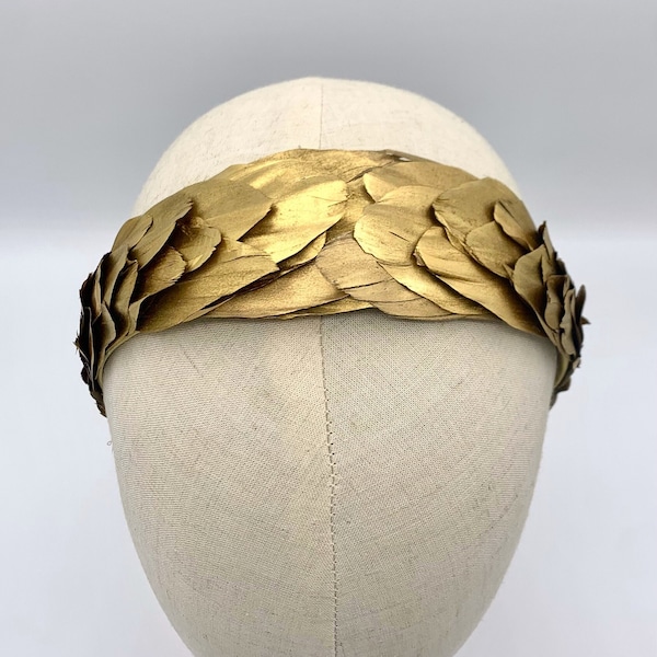 Gold feather headdress headband - Coiffe bandeau serre tête plumes or - HEADBAND FASCINATOR GOLD feathers crown