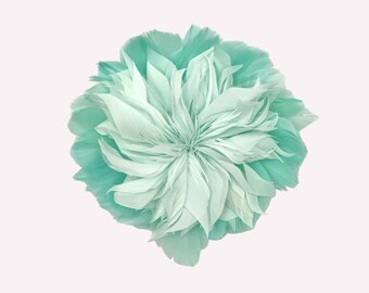 XL FLOWER BROOCH with mint green feathers - Feathers mint flower brooch - Broche Fleur plumes mint