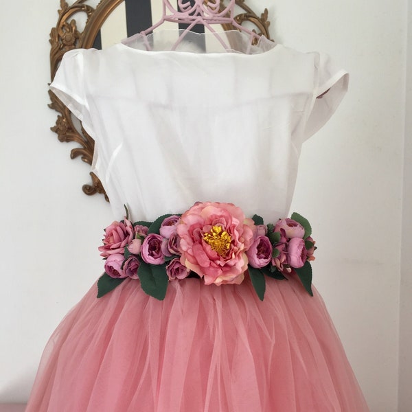 Pink velvet flower belt - Ceinture de fleurs velours rose - Flower belt pink velvet