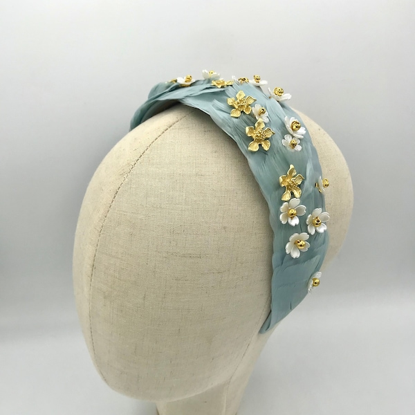Headband jewel headdress mint feathers - Coiffe bandeau serre tête plumes mint - HEADBAND FASCINATOR mint feathers