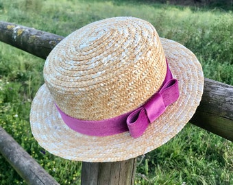 Boater hat velvet bow tie purple - Boater hat velvet bow tie - CHAPEAU CANOTIER avec noeud velours