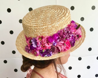 CANOTIER FLORES FUCSIA, rosa, violeta y morado - Chapeau canotier fleurs