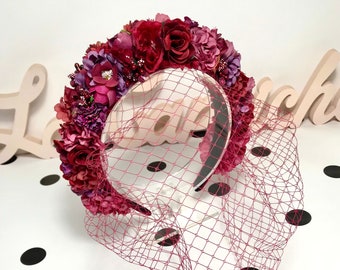 HEADBAND HEADBAND FLOWERS burgundy - Serre-tête fleurs bordeaux - Burgundy width headband flower crown