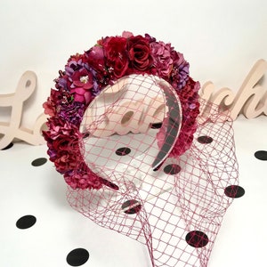 HEADBAND HEADBAND FLOWERS burgundy - Serre-tête fleurs bordeaux - Burgundy width headband flower crown