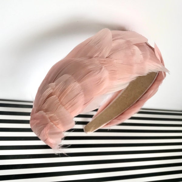 Pink feather headband headdress - Coiffe bandeau serre tête plumes rose - HEADBAND FASCINATOR pink feathers