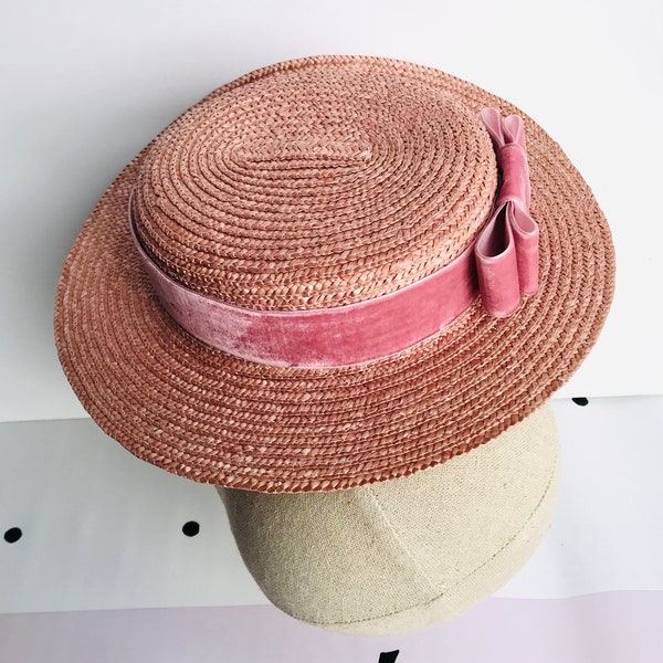 Pink canotier low top - Canotier rose haut bas - Pink straw hat top very low