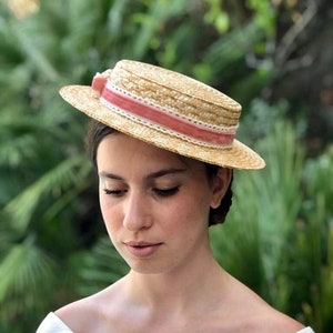 Canotier copa baja terciopelo y crochet Canotier haut bas avec velours et crochet Straw hat top very low with velvet and crochet ribbon imagen 2