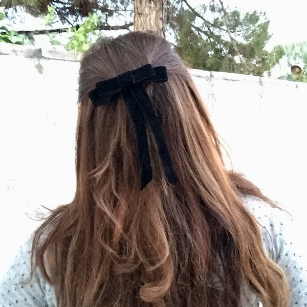 Black velvet bow barrette - Barrette neud velours noir - Black velvet hair clip