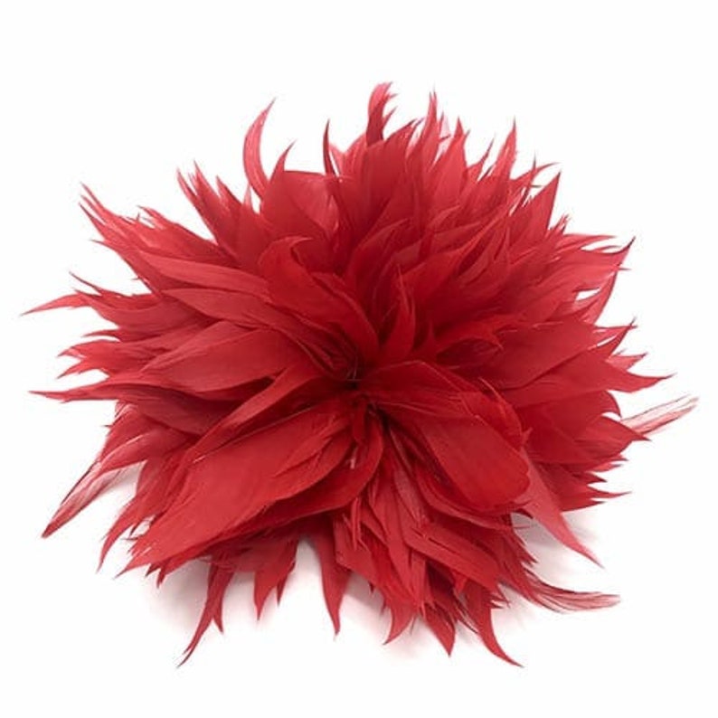 BROCHE FLOR de plumas CRISANTEMO fucsia Feathers fuchsia flower brooch Broche/pince Fleur plumes fuchsia Rojo