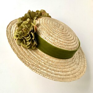 Canotier plat wide brim olive green Canotier plat aile large vert olive Wide-Brimmed and flat crown Straw Hat image 2