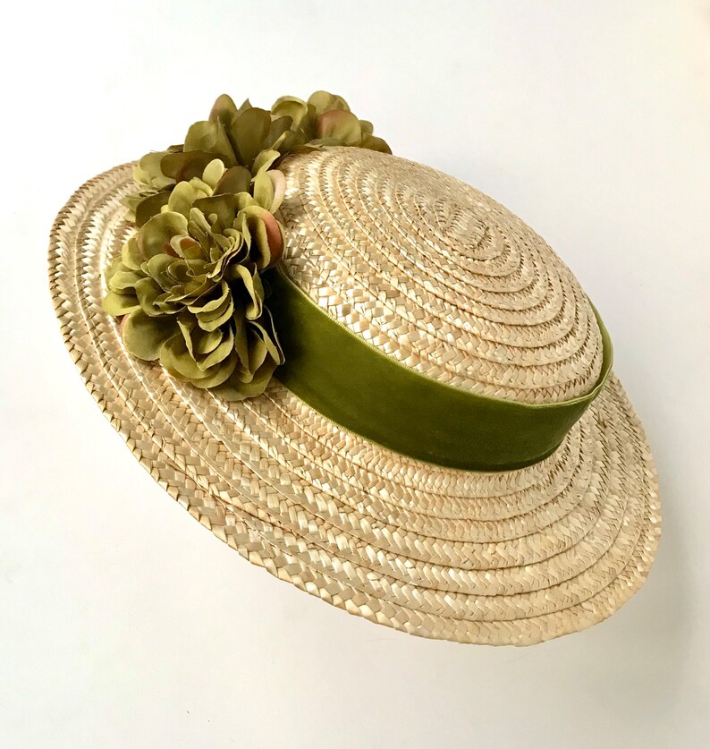 Canotier plat wide brim olive green Canotier plat aile large vert olive Wide-Brimmed and flat crown Straw Hat image 2