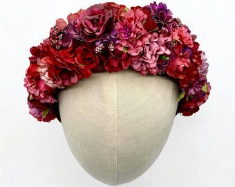 HEADBAND HEADBAND FLOWERS burgundy - Serre-tête fleurs bordeaux - Burgundy width headband flower crown