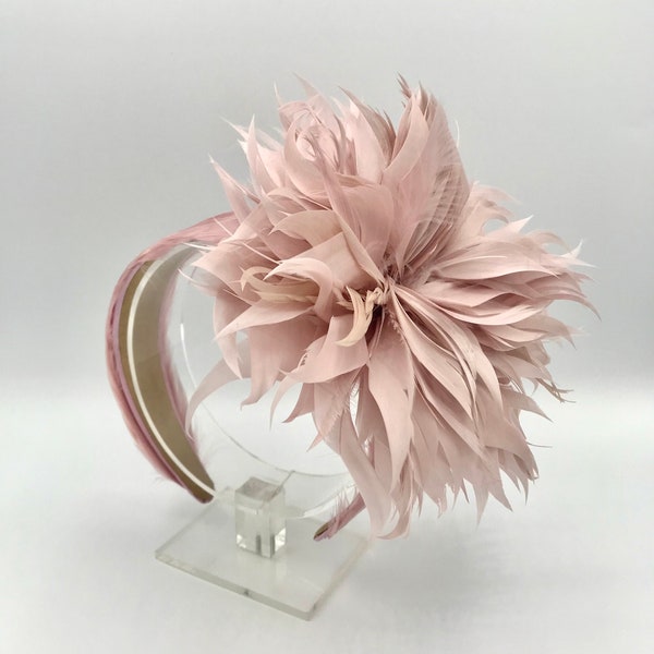 Pink feather headband headdress - Coiffe bandeau serre tête plumes rose - HEADBAND FASCINATOR pink feathers