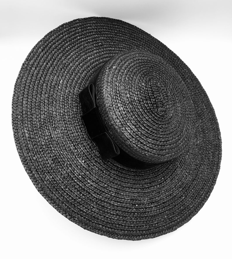 Canotier wide brim black Canotier plat noir à long bord Wide-Brimmed and flat crown Black Straw Hat image 6