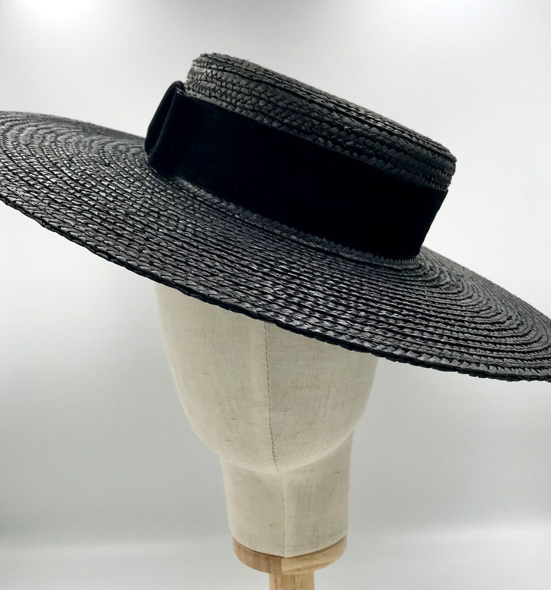 Canotier wide brim black Canotier plat noir à long bord Wide-Brimmed and flat crown Black Straw Hat image 8